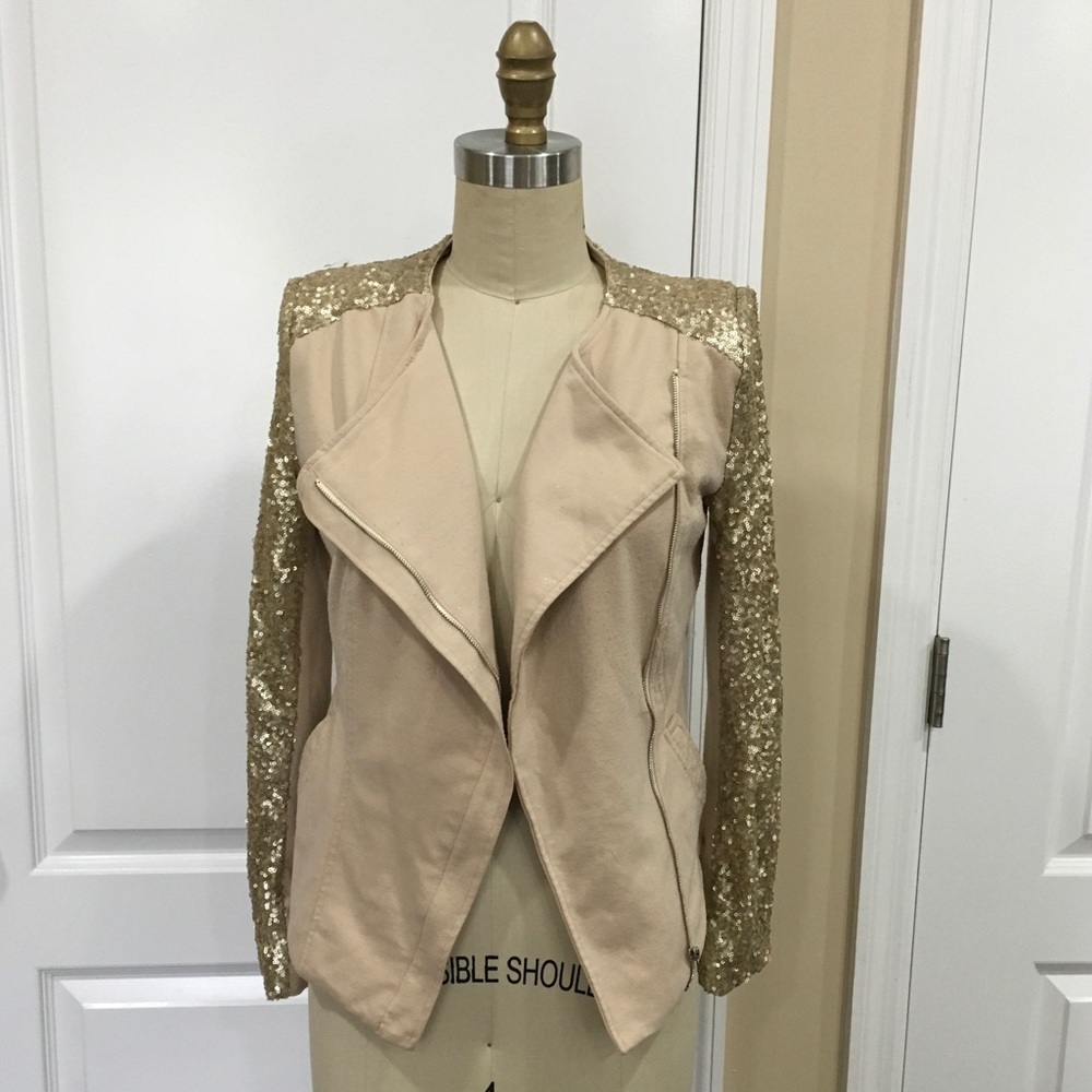 Tobi Gold Sequins Motorcycle Sweater